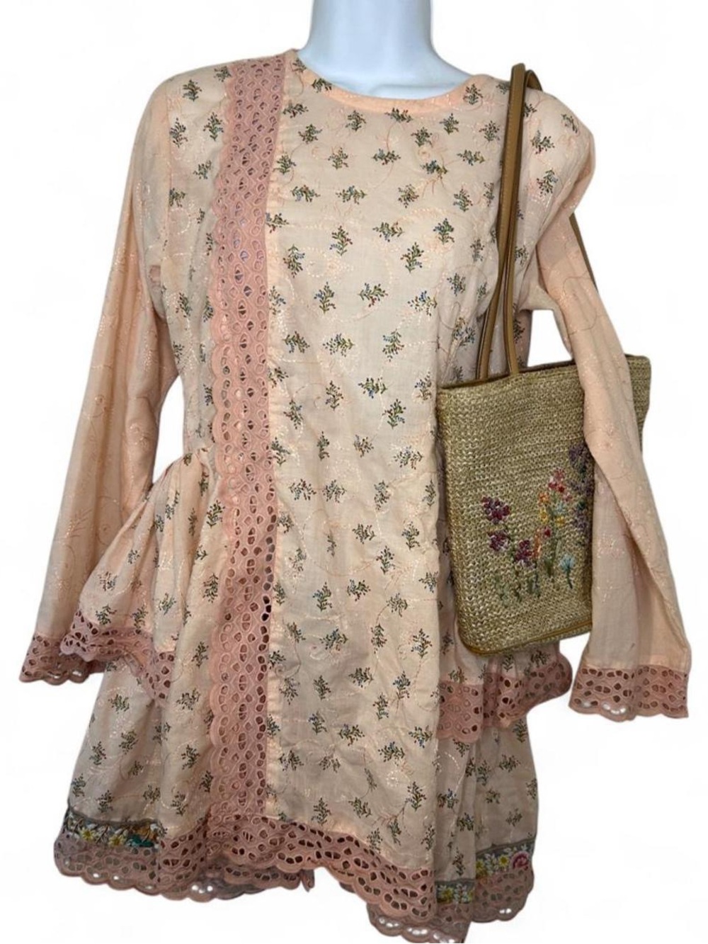 Handmade Pink Floral Victorian Long Sleeve Blouse
